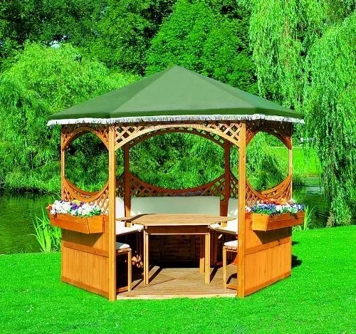 Pavillon "Palma" mit grünem Foliendach+Möbeln