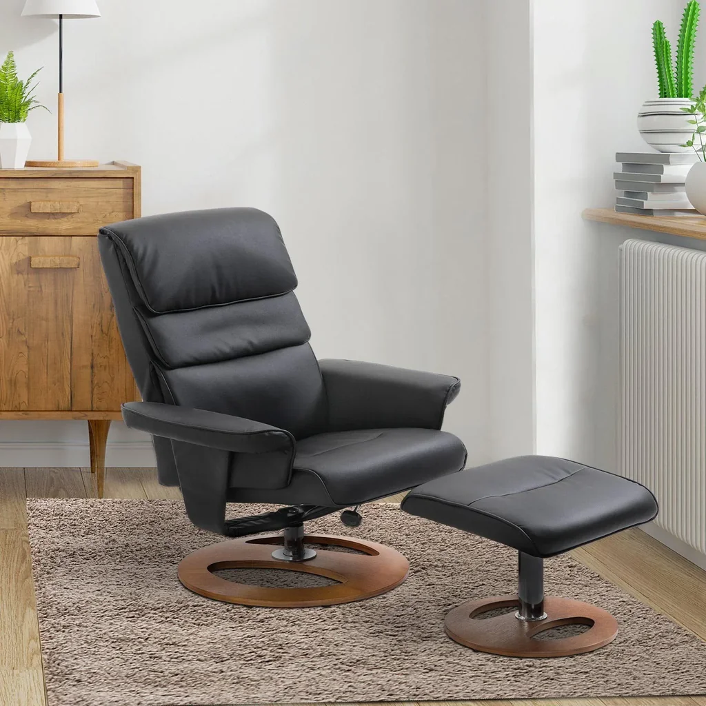 Relaxsessel mit Hocker Fernsehsessel Polstersessel 360° drehbar 120° neigbar PU-Bezug Holzfuß