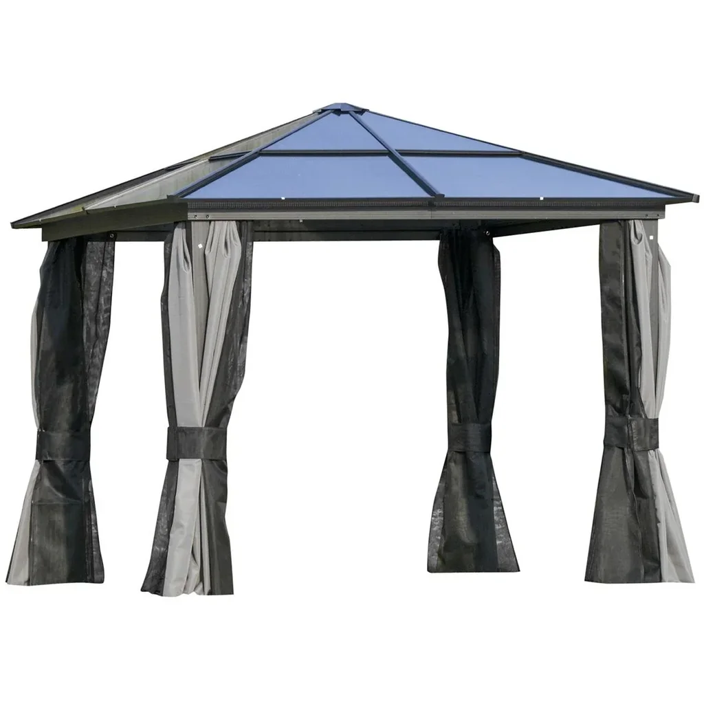 Luxus Pavillon Gartenpavillon Alu Partyzelt Gartenzelt mit lichtdurchlässigem PC Dach Dunkelgrau+Schwarz 300 x 300 x 265