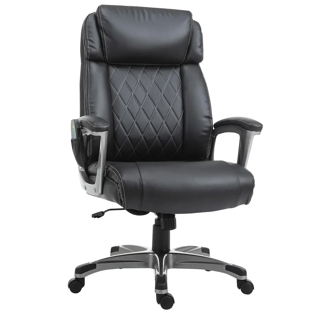 Massage-Bürostuhl 6-Punkt-Massage-Drehstuhl aus Kunstleder mit gewölbter Kopfstütze und Armlehne Schwarz 70 x 76,5 x 114