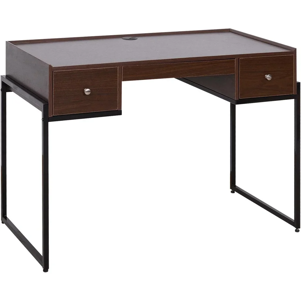 Schreibtisch Computertisch Bürotisch 3 x Schublade verstellbar Holz + Metall Walnuss + Schwarz 114 x 55 x 77 cm