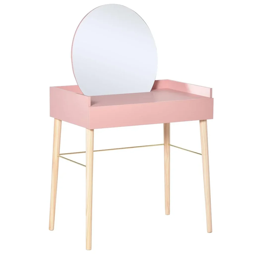 Schminktisch für Schlafzimmer Frisiertisch Kosmetiktisch mit Spiegel Schublade leichter Luxusstil MDF Kiefernholz Rosa 7