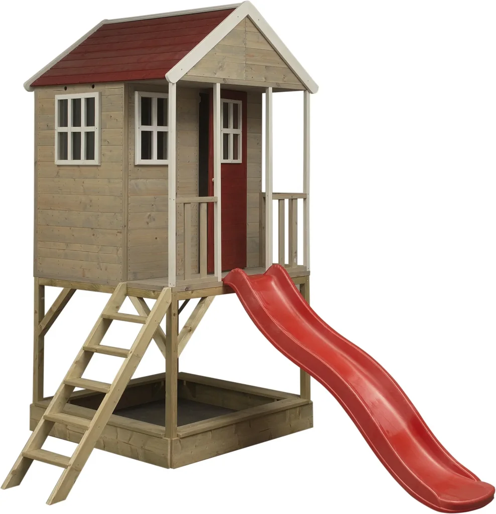 Holz Spielhaus Frosch rot-weiss, 280x197x242 cm