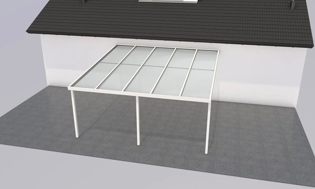 Terrassendach Premium, weiß, 5100 x 5060 mm - Polycarbonat Stegplatten 16 mm, bronze