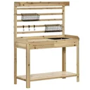Pflanztisch Gärtnertisch mit waschbecken Blumentisch aus Holz mit Schublade Haken Korb Ablage Garten Terrasse Natur 107,