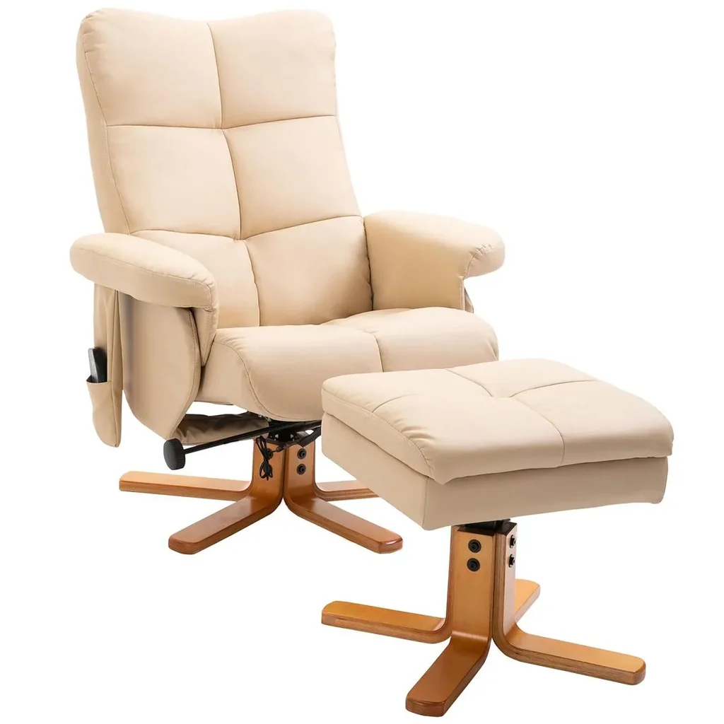 Massagesessel mit Fußhocker | Relaxsessel | Cremeweiß | 80 x 86 x 99 cm