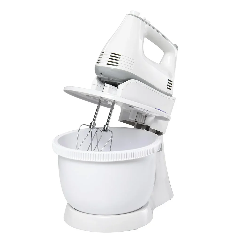 2 in 1 Handrührer Elektrisches Handmixer-Set mit Tischständer 3,4-Liter-Rührschüssel 300W 6 Geschwindigkeiten inclusive