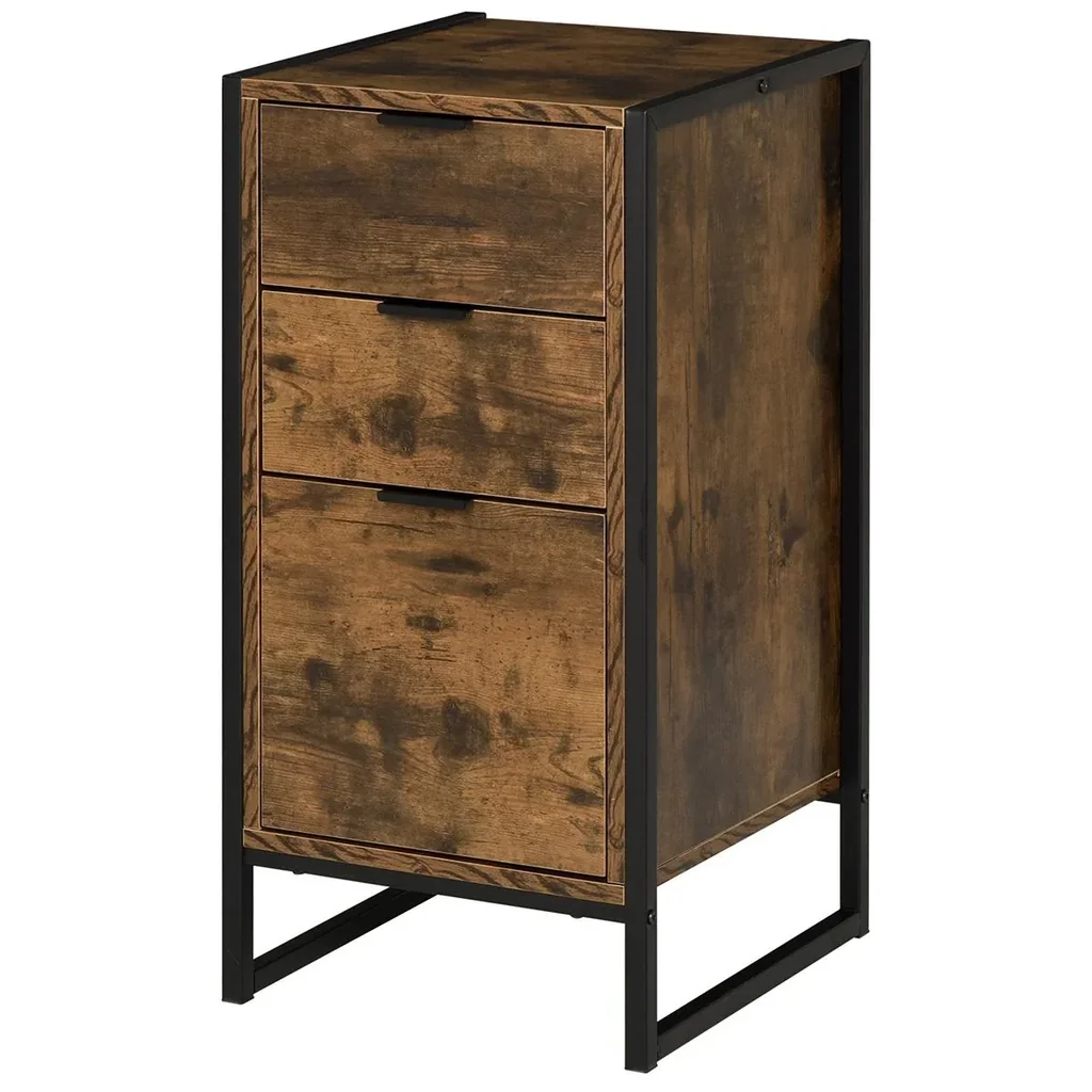 Kommode mit 3 Schubladen, Schubladenschrank in Industrie Stil, Beistellschrank, Büroschrank, Metall, 39 x 40 x 76,5 cm