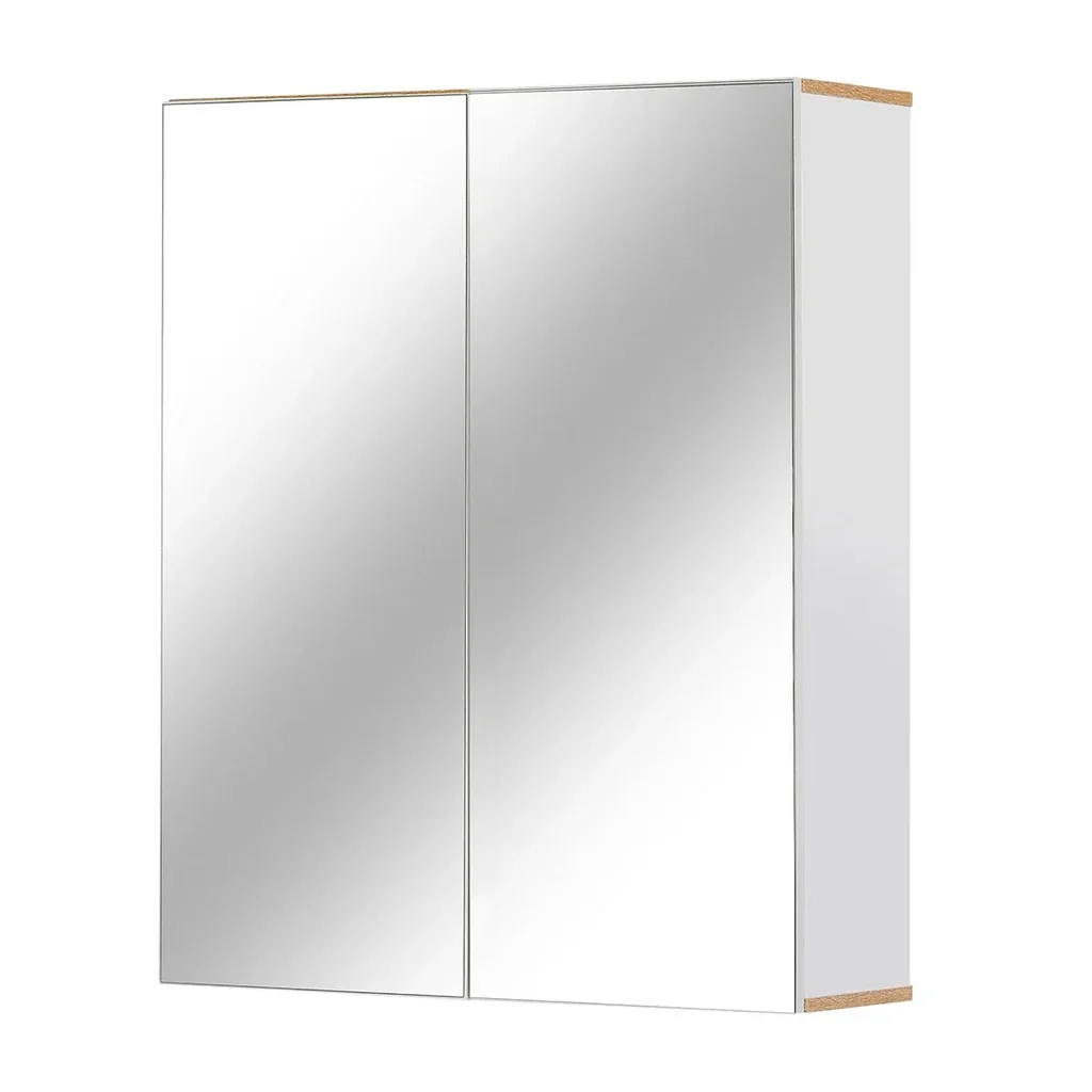 Spiegelschrank Wandschrank mit 3 Ablagen Schminkschrank Spanplatte Weiß 60 x 20,5 x 75 cm