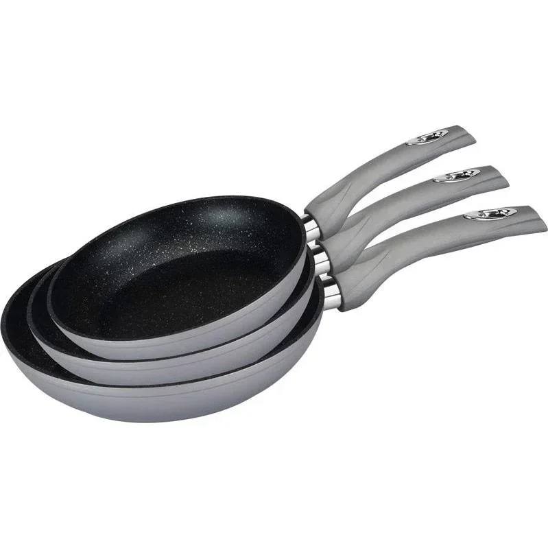 Herenthal 3er Pfannenset - Bratpfannen - Marmorbeschichtung - 20, 24, 28 cm - Silber