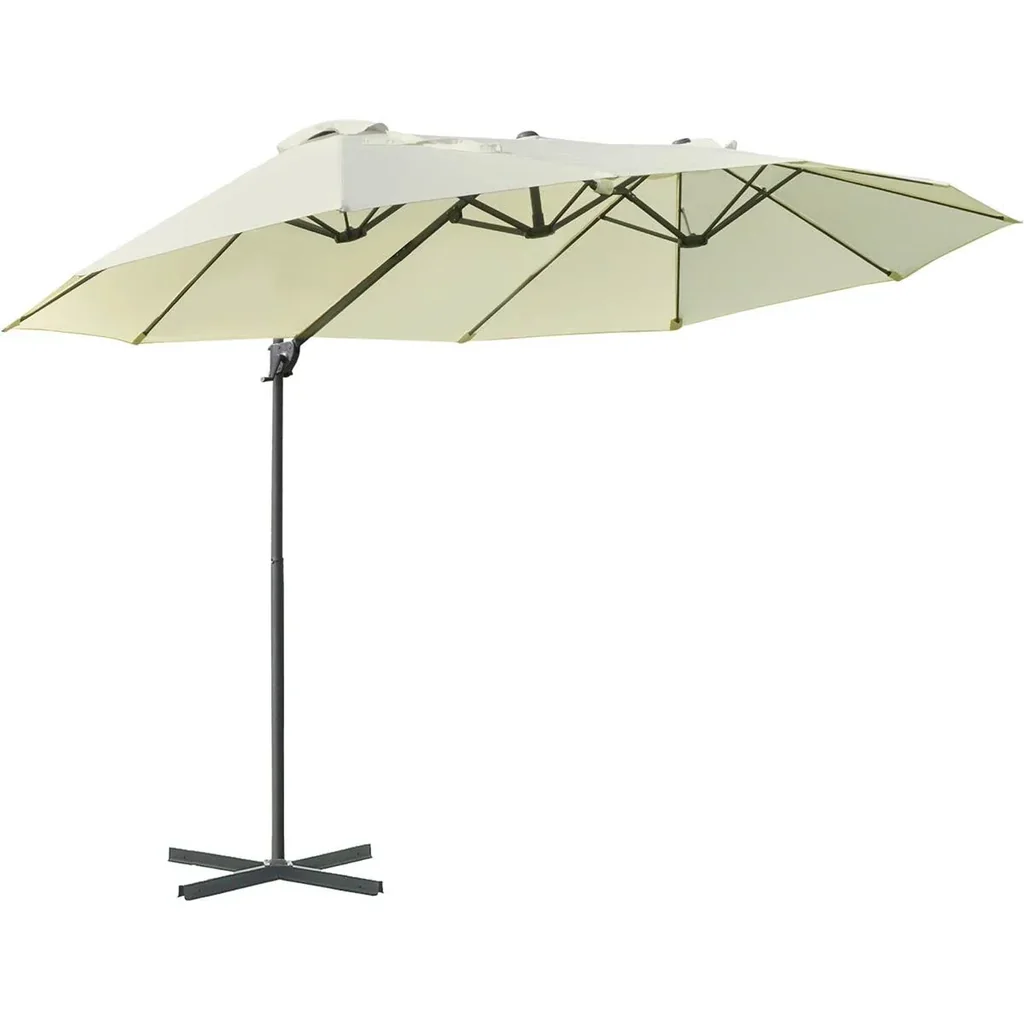 Sonnenschirm Ampelschirm Doppelschirm mit Kurbel Verstellbarer Gartenschirm Sonnenschutz Metall Cremeweiß 440 x 270 x 25