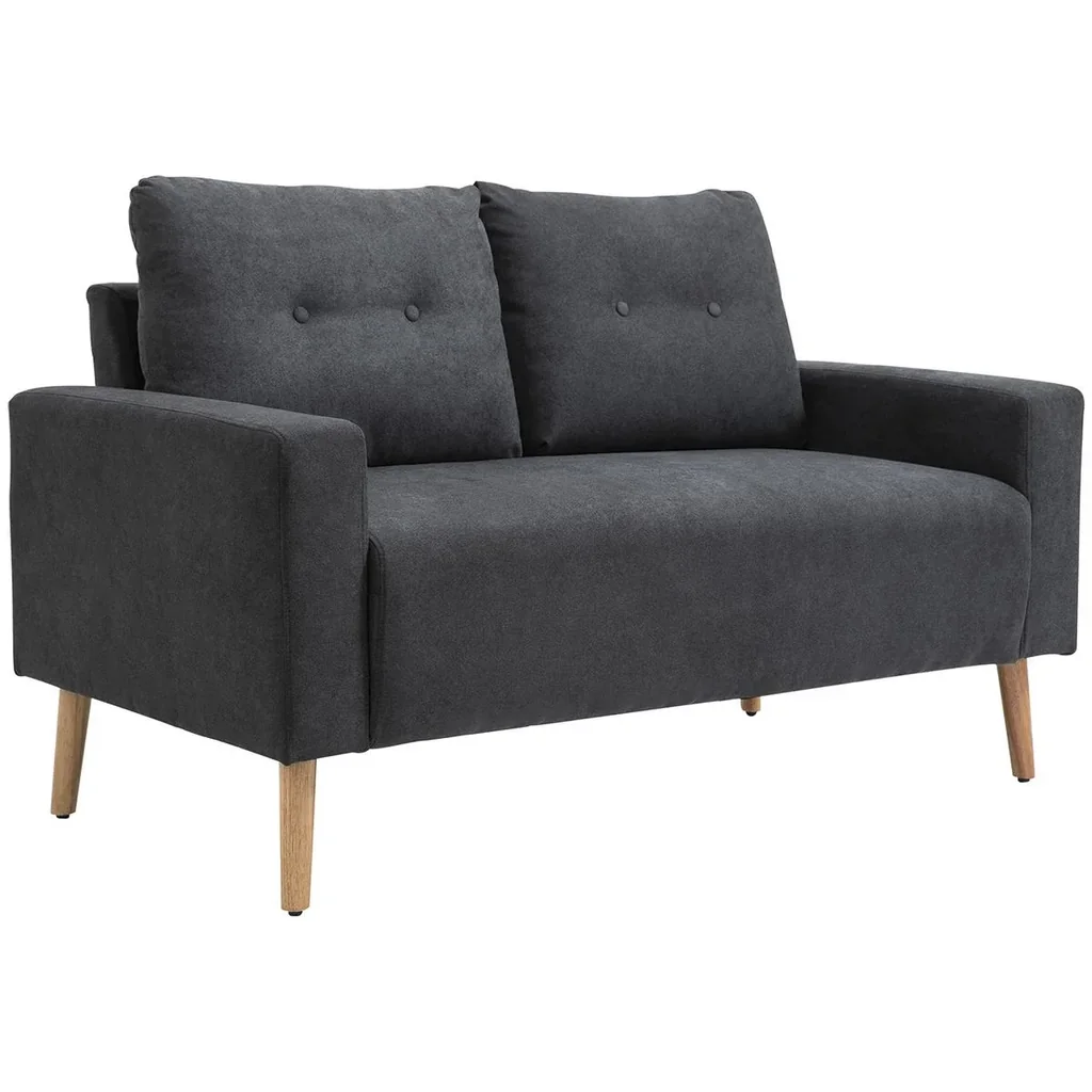 Sofa, 2-Sitzer, skandinavisches Design, hoher Komfort Relaxsessel mit Armlehne, Gummiholzbeine, Dunkelgrau, 145x76x88 cm