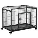 Hundekäfig faltbarer Transportkäfig mit Rädern 2 abschließbare Türen und abnehmbares Tablett Metall Grau+Schwarz 94 x 58