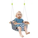 Kinderschaukel mit Sicherheitsgurt Kissen Babysitz Baumwolle Pappelholz Blau+Weiß 40 x 40B x 180H cm