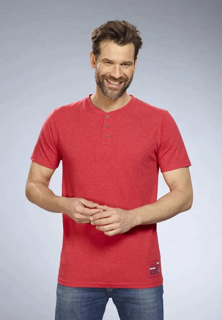 T-Shirt mit Knopfleiste, Farbe rot, Gr.L