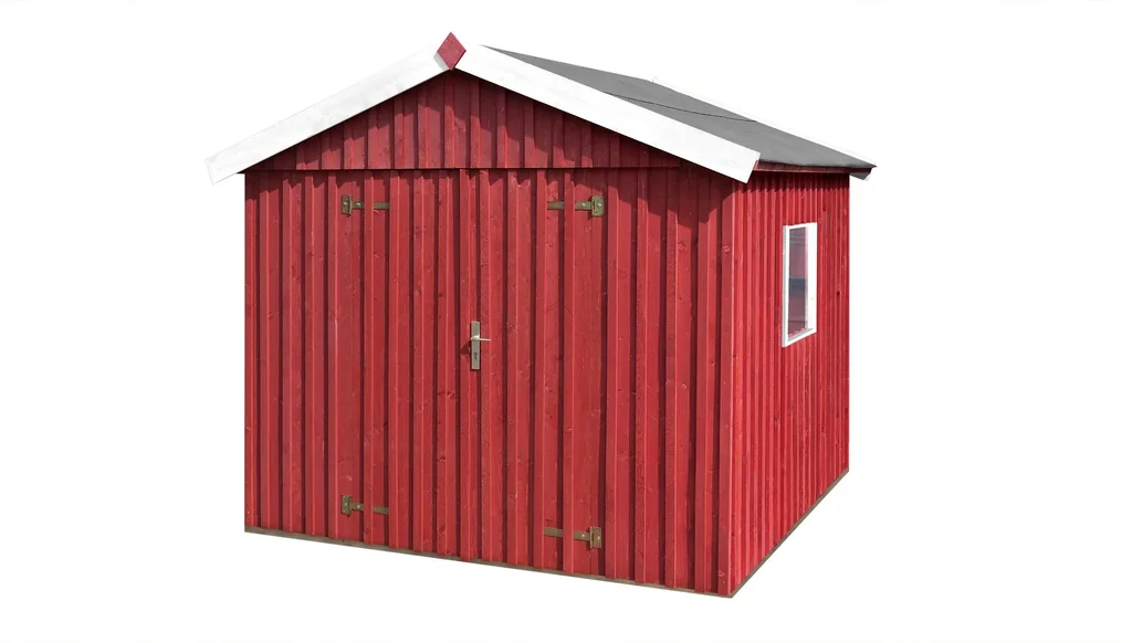 Schwedenhaus Gr.3, L x B x H 277 x 286 x 230 cm, sägerauh, schwedenrot, breite Doppeltür und Fenster