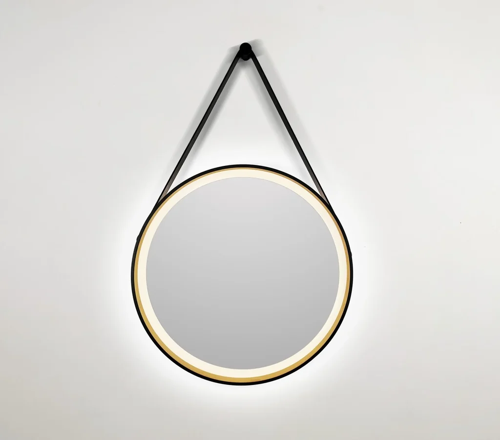 Dekorativer runder Wandspiegel mit LED Beleuchtung in schwarz/gold matt Ø 55 cm