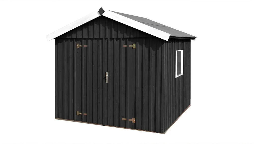 Schwedenhaus Gr. 3, L x B x H 277 x 286 x 230 cm, sägerauh, anthrazit, breite Doppeltür und Fenster