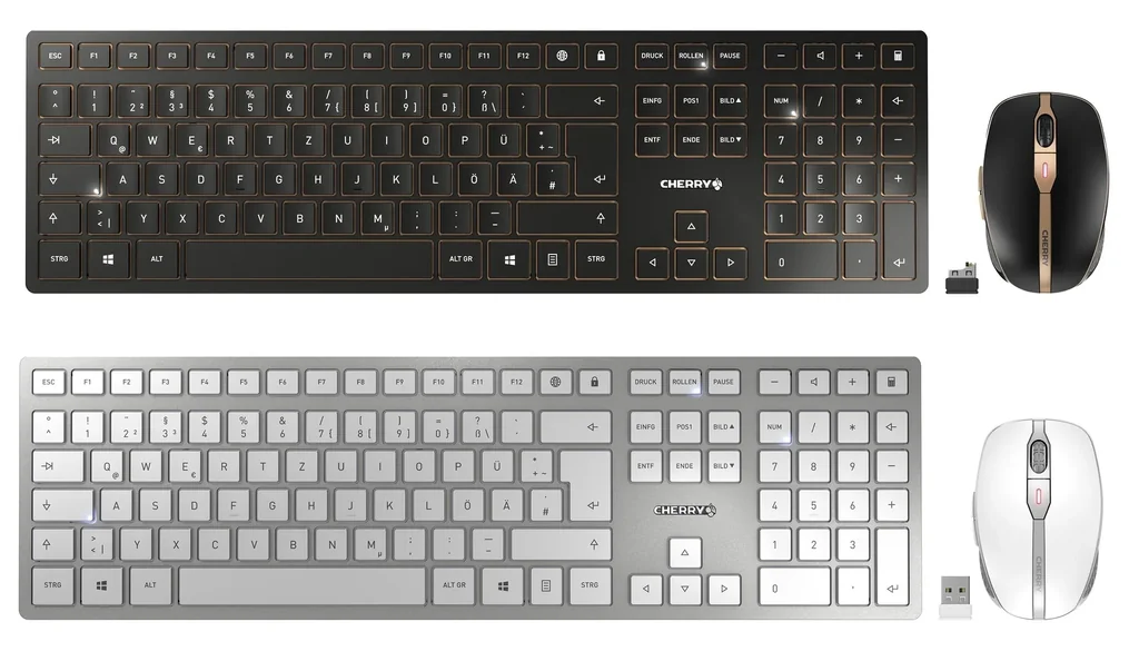 Kabelloses Tastatur-Maus-Set DW 9000 SLIM silber/weiß