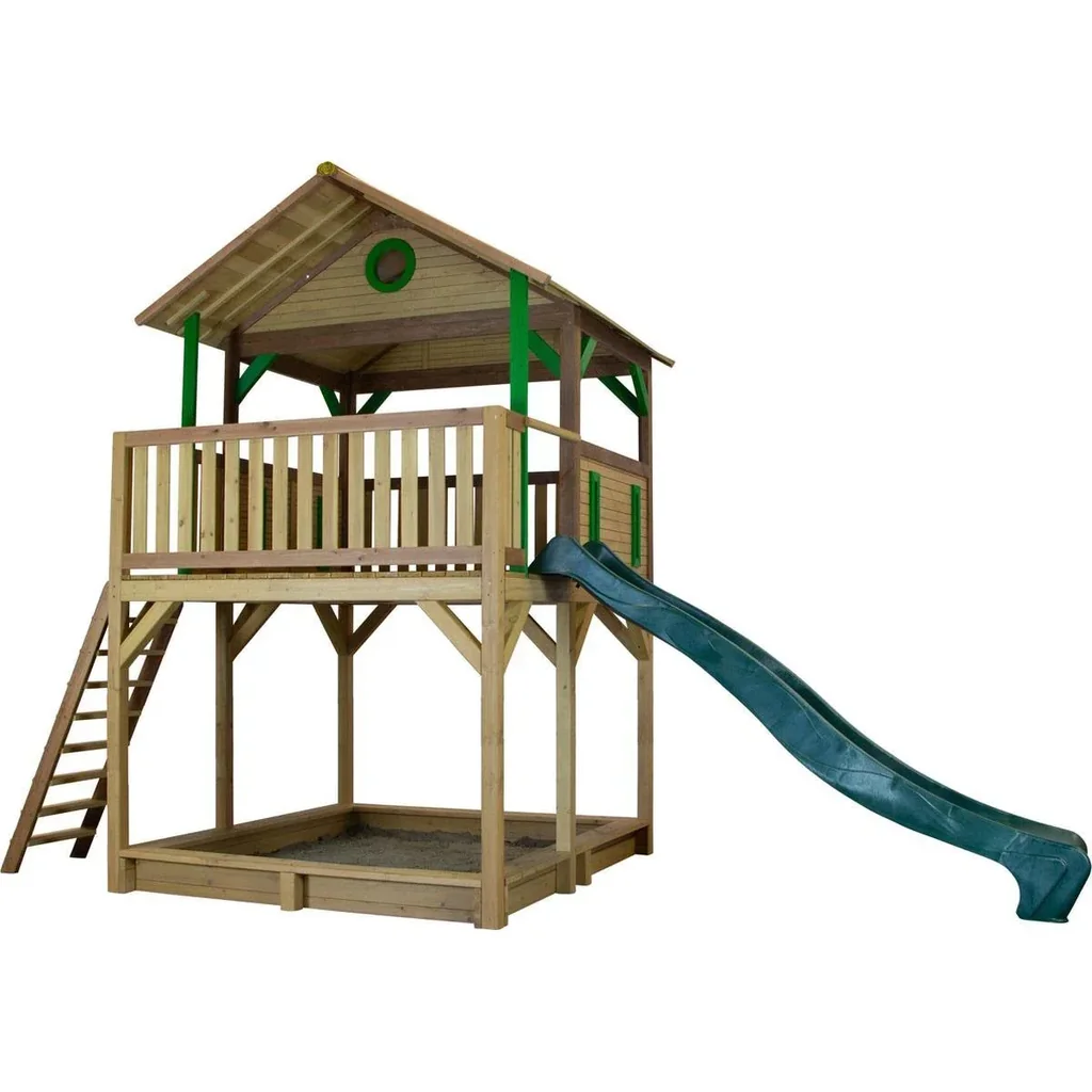Woody Spielturm Braun/Grün - Grüne Rutsche