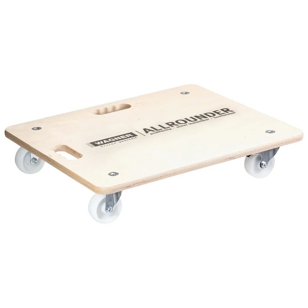 Transporthilfe MM 1116, 59 x 49 x 11 cm, harte Rollen Ø 75 mm, Rollenlager, 2 Bremsen, Multiplex FSC®, Tragkraft 250 kg