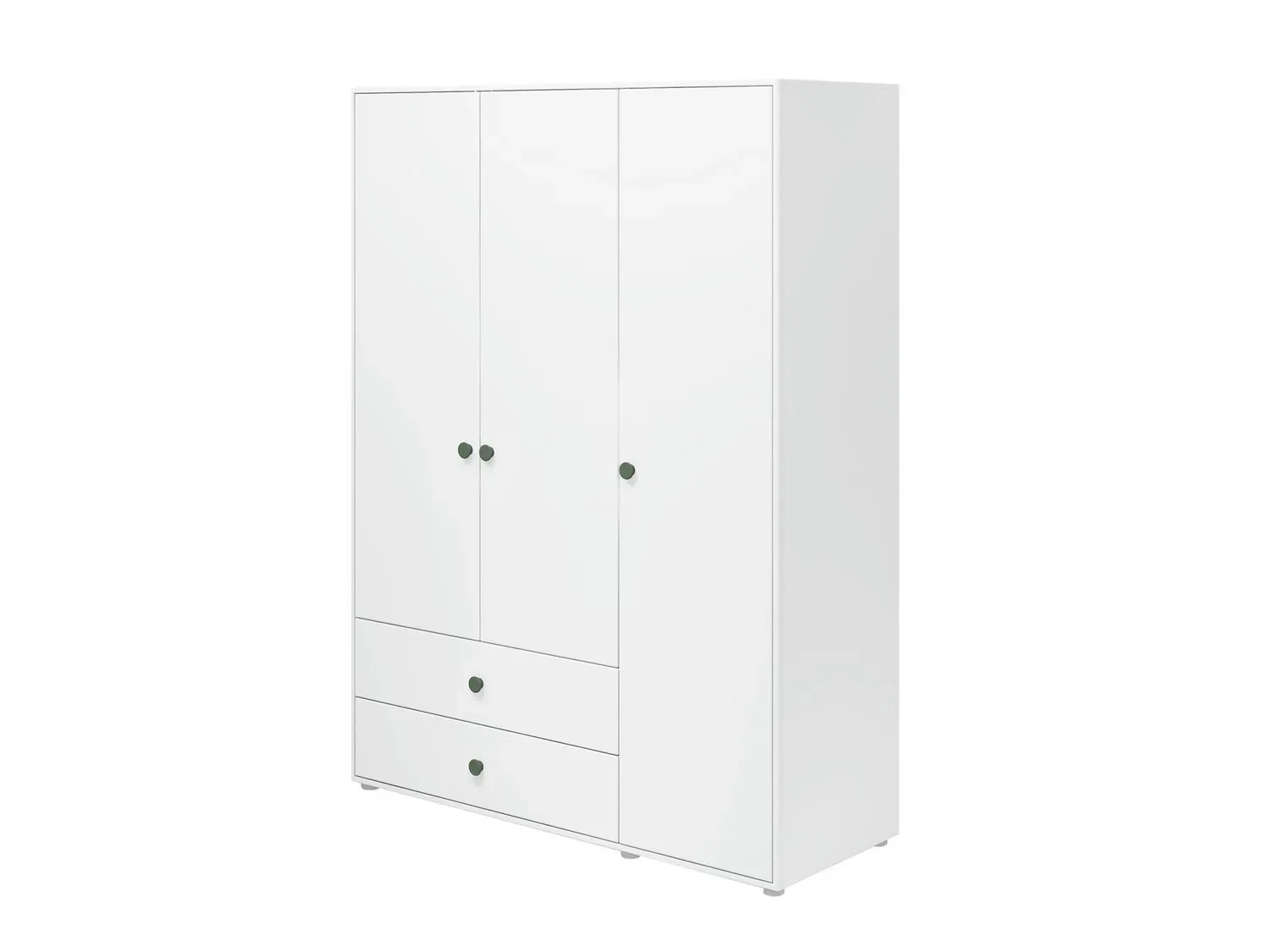 Flexa Kleiderschrank - Roomie, 3 Türen + 2 Schubladen, Farbe: Weiß/Tiefgrün