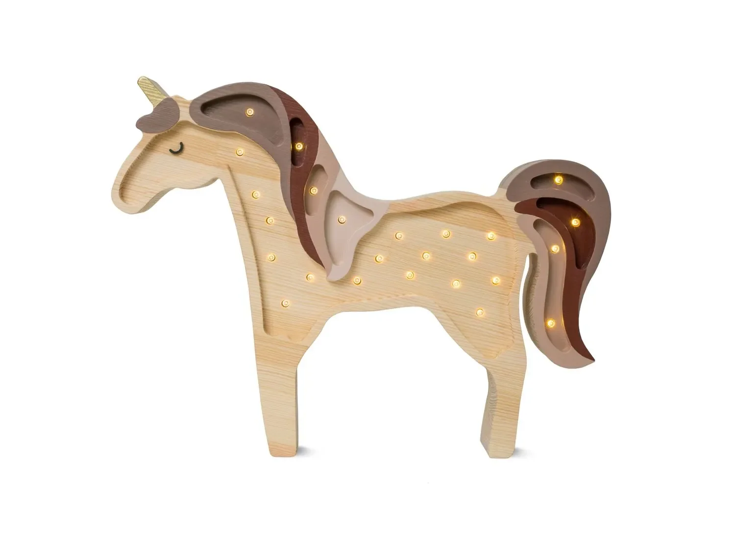 Little Lights Nachtlicht Kinder, Nachtlampe Einhorn - 100% Kiefernholz natur, Farbe: Cappuccino