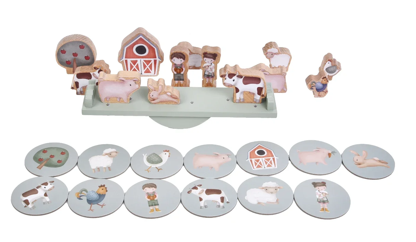 Little Dutch Balancierspiel, Gleichgewichtsspiel Little Farm - Tiere stapeln & Motorik fördern