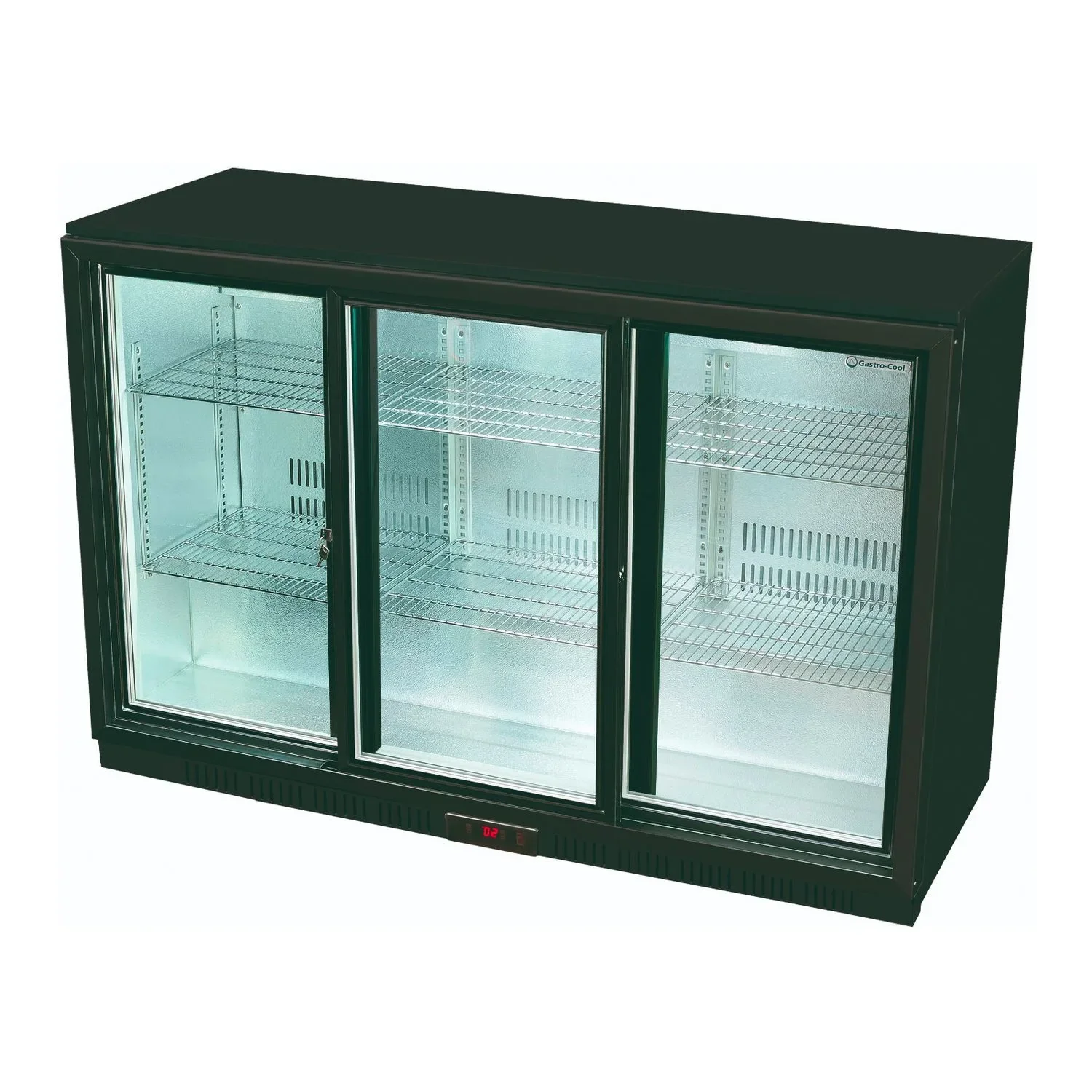 Unter Thekenkühlschrank, Untertheken Kühlschrank - UC300, Kompakter Kühlschrank für 338 Liter, Edelstahl/Schwarz, Glastür, Digitales Thermostat