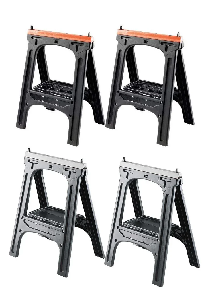 Kunststoff Allzweckbock 2er Set, Tragkraft je Bock 200 kg, orange mit perforierter Ablageplatte