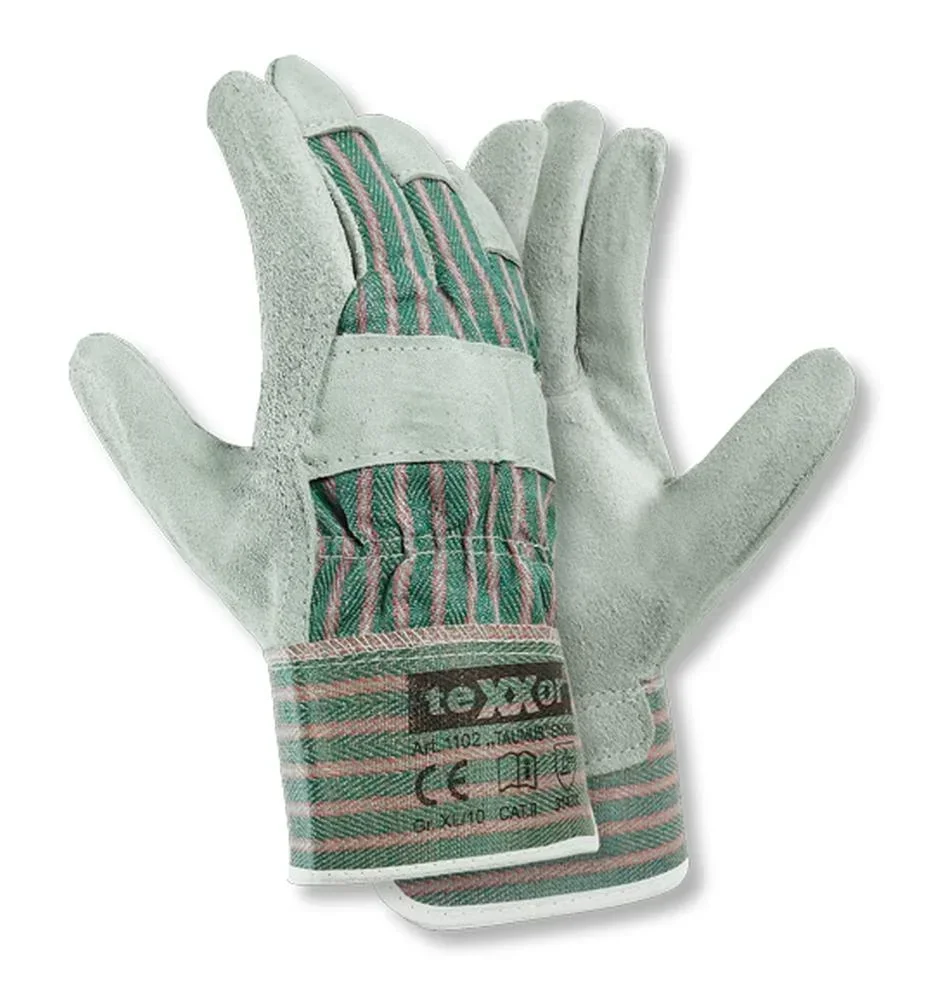 Rindkernspaltleder-Handschuh Taunus grün/ rot, 5 Paar, Gr. 10