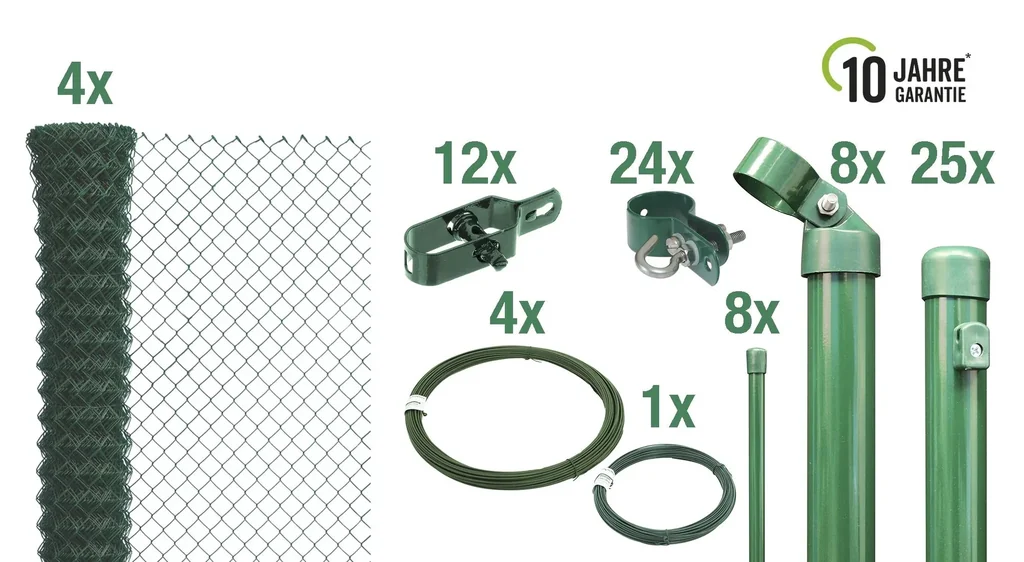 Maschendrahtzaun als Zaun-Komplettset, zum Einbetonieren, grün, Höhe 100 cm, Länge 60 m
