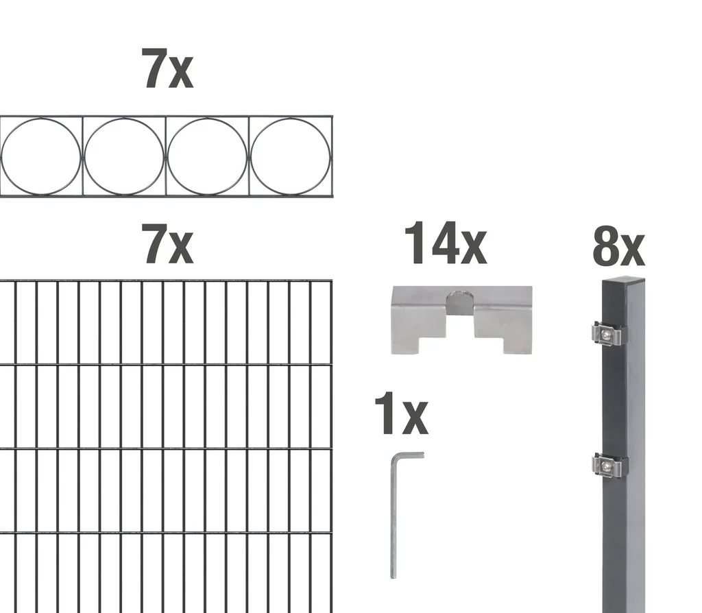 Doppelstabmattenzaun Sets anthrazit mit Dekorelement "Oslo"", Länge: 14 m, Höhe: 140 cm