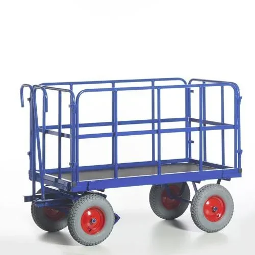 Handpritschenwagen mit Stahlrohrwänden, Traglast 700 kg, Ladefläche 1130 x 730 mm, Radgröße 260 x 85 mm