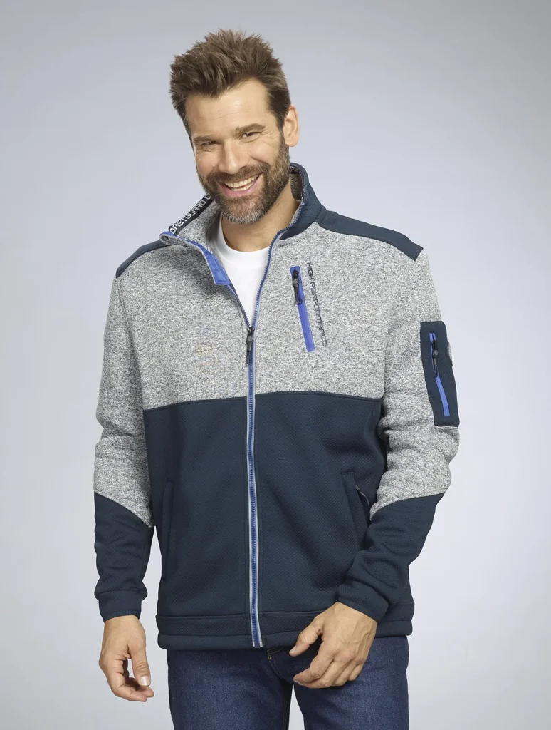 Strick Fleecejacke, Farbe marine/grau, Gr.L