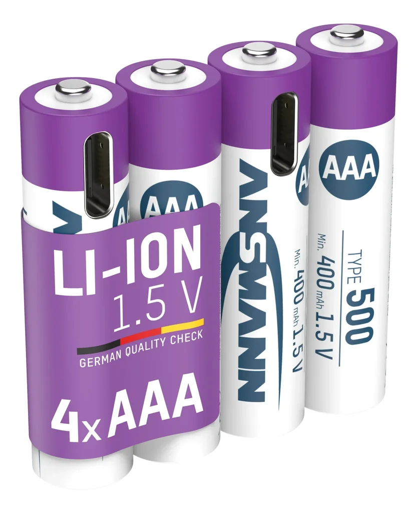 Lithium Ionen Micro (AAA) Akkus USB-C - 4 Stück, Sicherheitsabschaltung