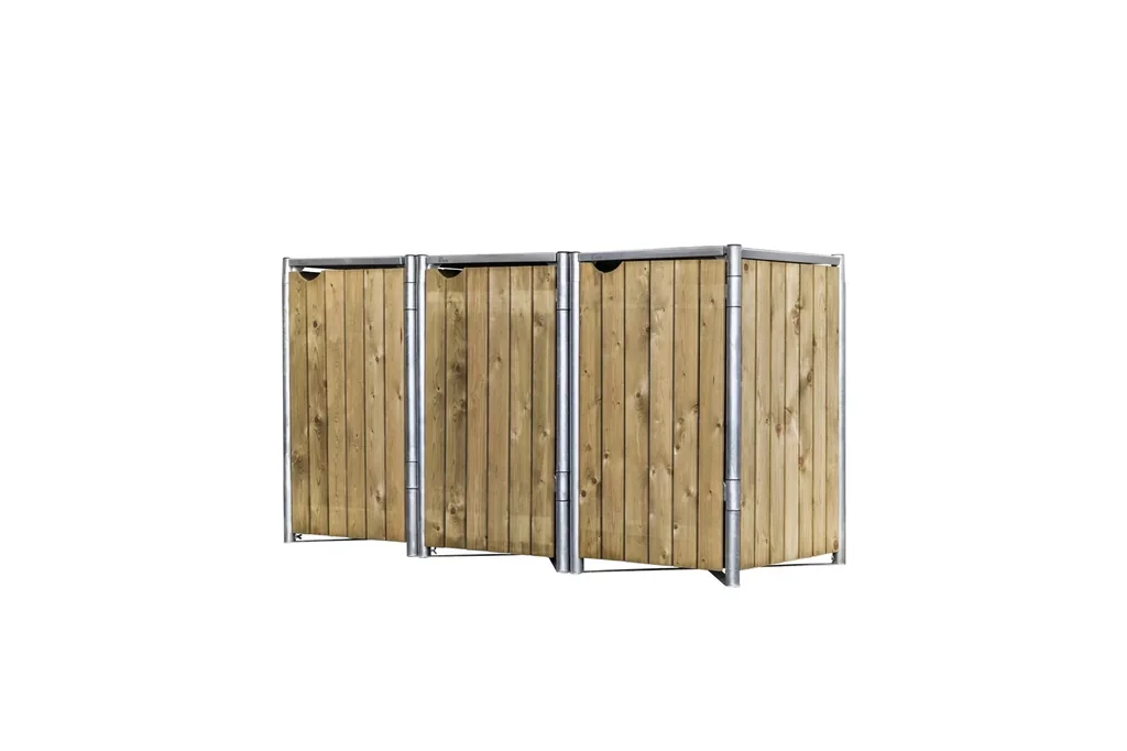 Mülltonnenbox 240 Liter, Holz, natur mit Verbinder, 3 er
