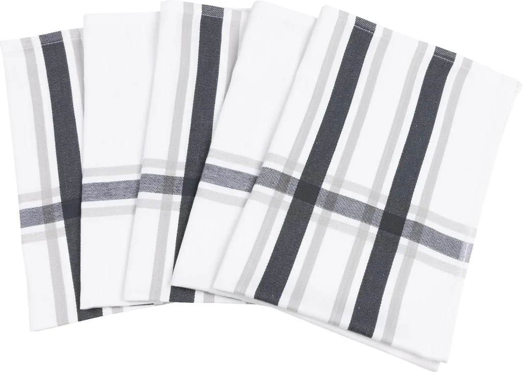 Geschirrtücher, Banderole, Weiß-Beige-Schwarz kariert, 50 x 70 cm, 5er