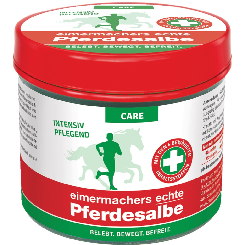 eimermachers echte Pferdesalbe CARE – kühlendes Pflege-Gel für Menschen mit Hyaluron & Hanföl, 200 ml Dose