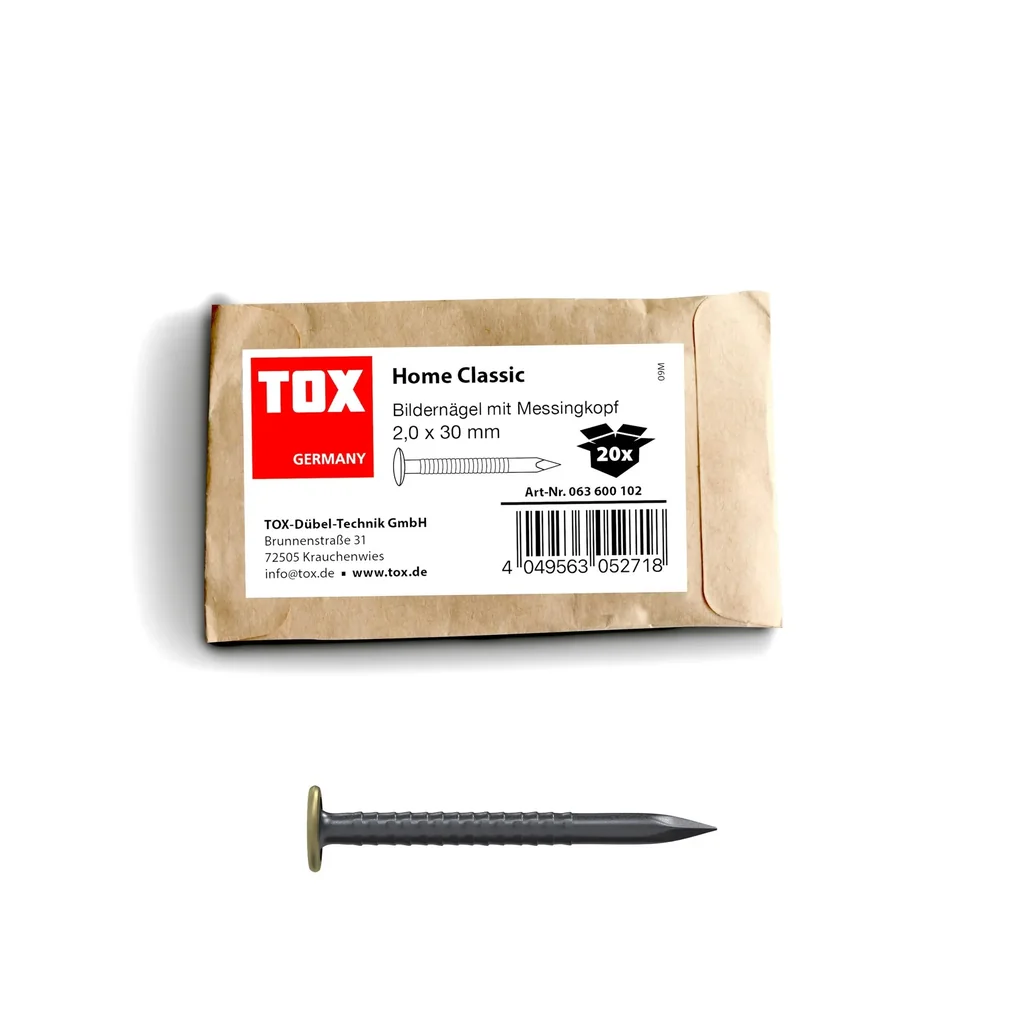 Bildernagel Home Classic mit Messingkopf 2,0 x 30 mm, 20 Stück