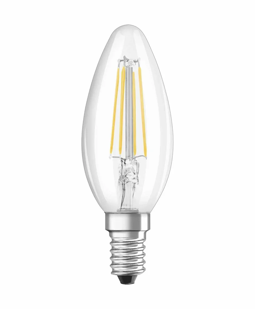 LED CLASSIC Filament Lampe in Kerzenfom mit 4 Watt, E14, warmweiß, klar