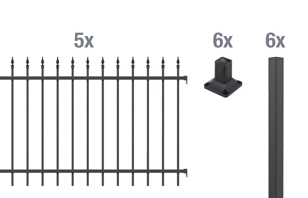 Zaunkomplettset Chaussee zum Aufschrauben, matt-schwarz, Höhe 120,0 cm, Länge 10 m
