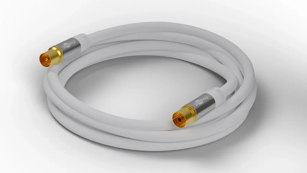 TV Antennenkabel 135 dB, 4x geschirmt, 5 m, Weiß, - vergoldet, Koax-Buchse > Koax-Stecker (70319)