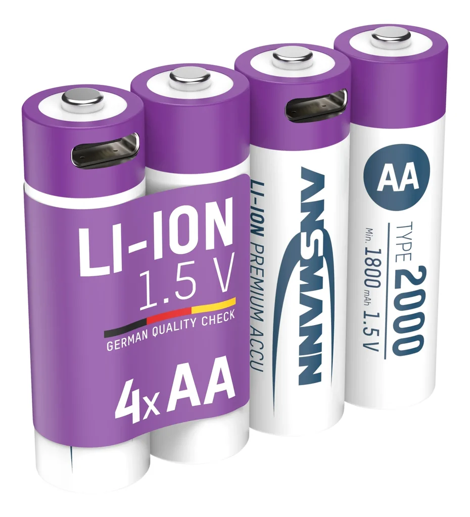 Lithium Ionen Mignon (AA) Akkus USB-C - 4 Stück, Sicherheitsabschaltung