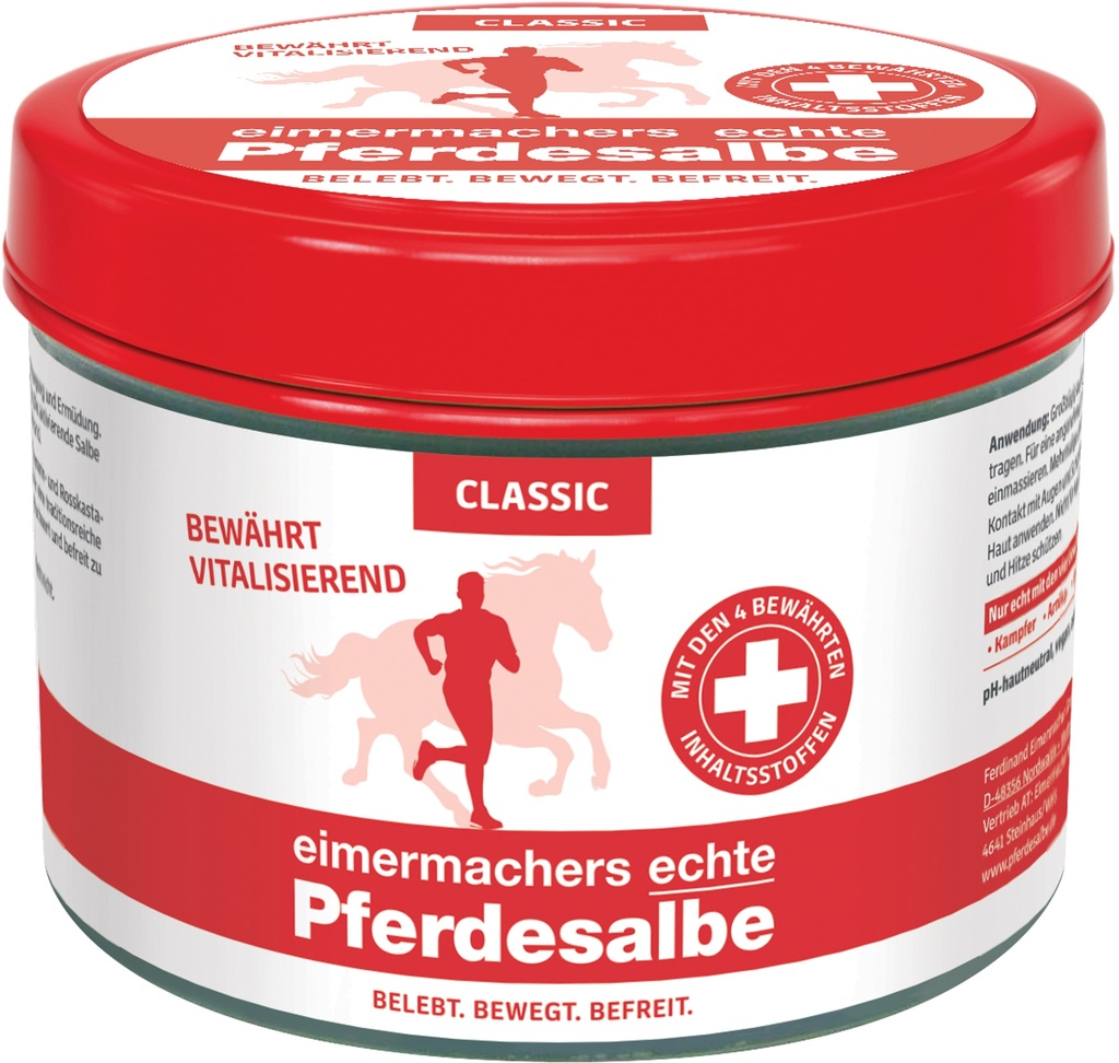 eimermachers echte Pferdesalbe Classic – kühlendes Gel für Menschen mit Kampfer & Arnika, 500 ml Dose