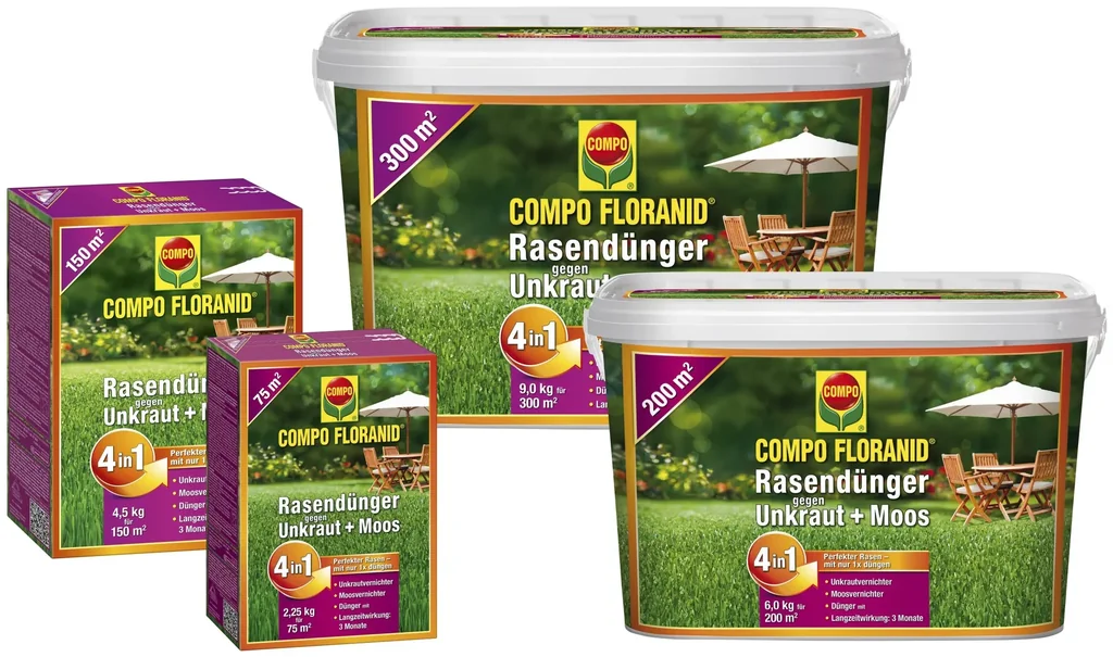 Floranid Rasendünger 4in1, gegen Unkraut & Moos - 9 kg
