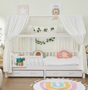 Alavya Home Hausbett CLOUD 90 x 200 cm Komplett-Set – Musselin Dekoset Weiß + Schublade 90 x 200 cm + Kindermatratze COZY 90 x 200 cm (Kaltschaum)
