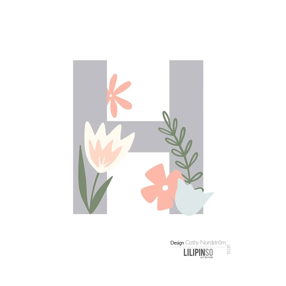 Lilipinso Sticker Buchstabe mit Blüten grau rosa pastell H