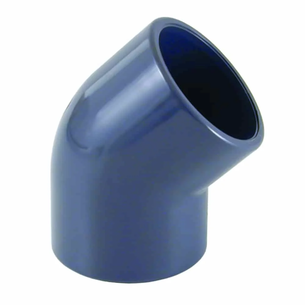 PVC Winkel 45 Grad, 40mm Muffe, PN16 Klebefitting