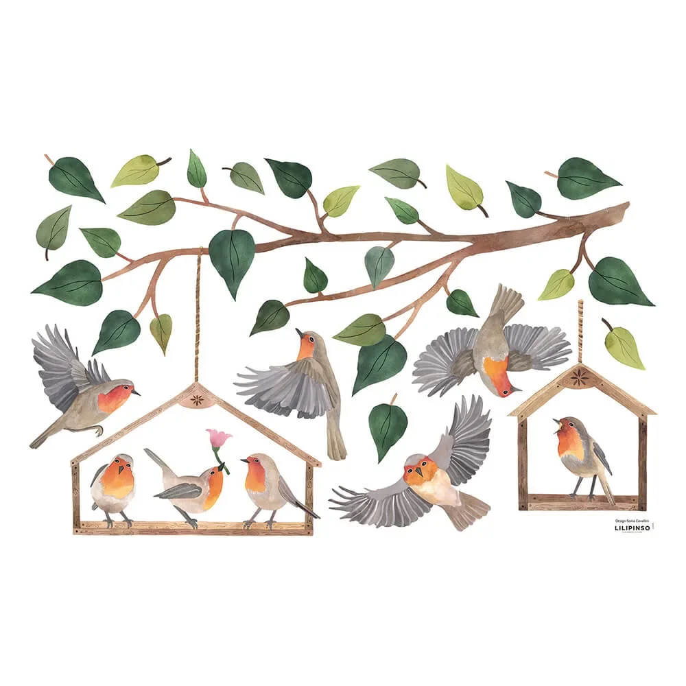 Lilipinso Wandsticker M Rotkehlchen im Vogelhaus